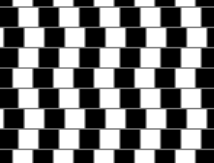 Des lignes de carreaux désalignés, noirs et blancs, donnent l'impression de ne pas être droites.