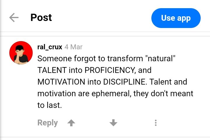 Quelqu'un a oublié de transformer un TALENT "naturel" en COMPETENCE, et la MOTIVATION en DISCIPLINE. Le talent et la motivationi sont éphémères, ils ne sont pas faits pour durer. 